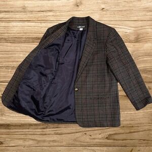 Sag Harbor Womens Size 18 Plaid Wool Blend Blazer Jacket Navy Green Brown Tartan